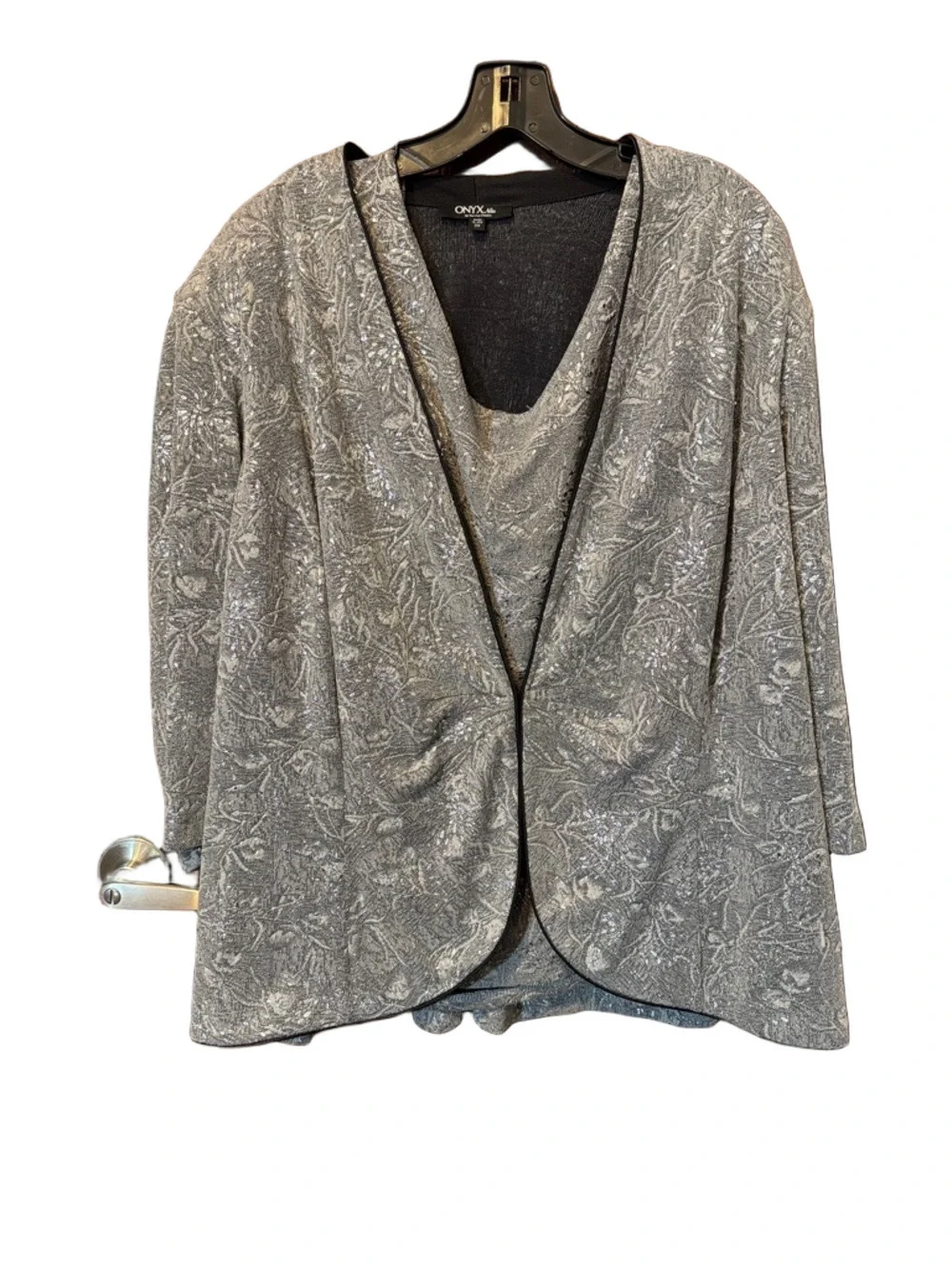 Onyx Metallic Silver-Gray Open-Front Blazer with Matching Tank Size 3X